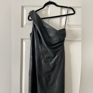 All Saints genuine leather one shoulder dress